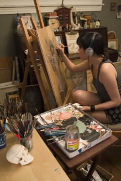 fer1972:  Audrey Kawasaki in action. Because sometimes is good to see the artists behind their own art. 