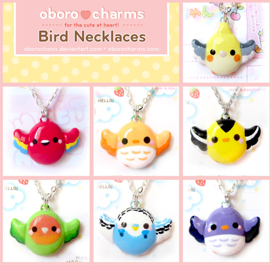 marikeet:  fat-birds:  Bird Necklaces by =Oborochann  o_______________________o COCKATIEL