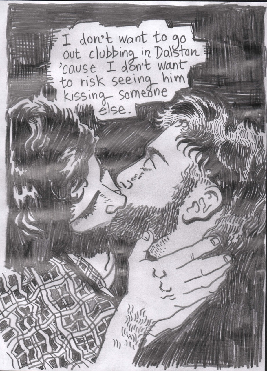 boycrazyboy:  Drew this this evening, it’s called “I don’t want to go out clubbing