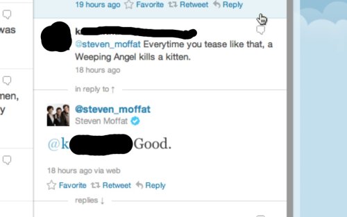 zwolfenstein: thatsweetmysteryoflife: moraniarty: moreappears: Steven Moffat loves to troll…&