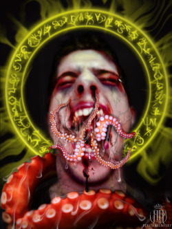 psychoren:   Sushi Anyone?    A photo manipulation I did for my boyfriend. The pic he sent me was taken with his cell, which explains the shitty quality. But I still like it, because it draws more attention to the tentacles coming out of his mouth.