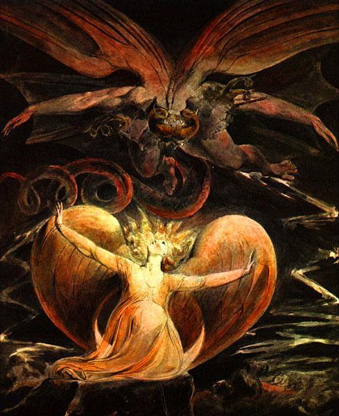 rossodimarte:william blake, the Woman clothed with the sun and the great red dragon, 1805-10Laura an