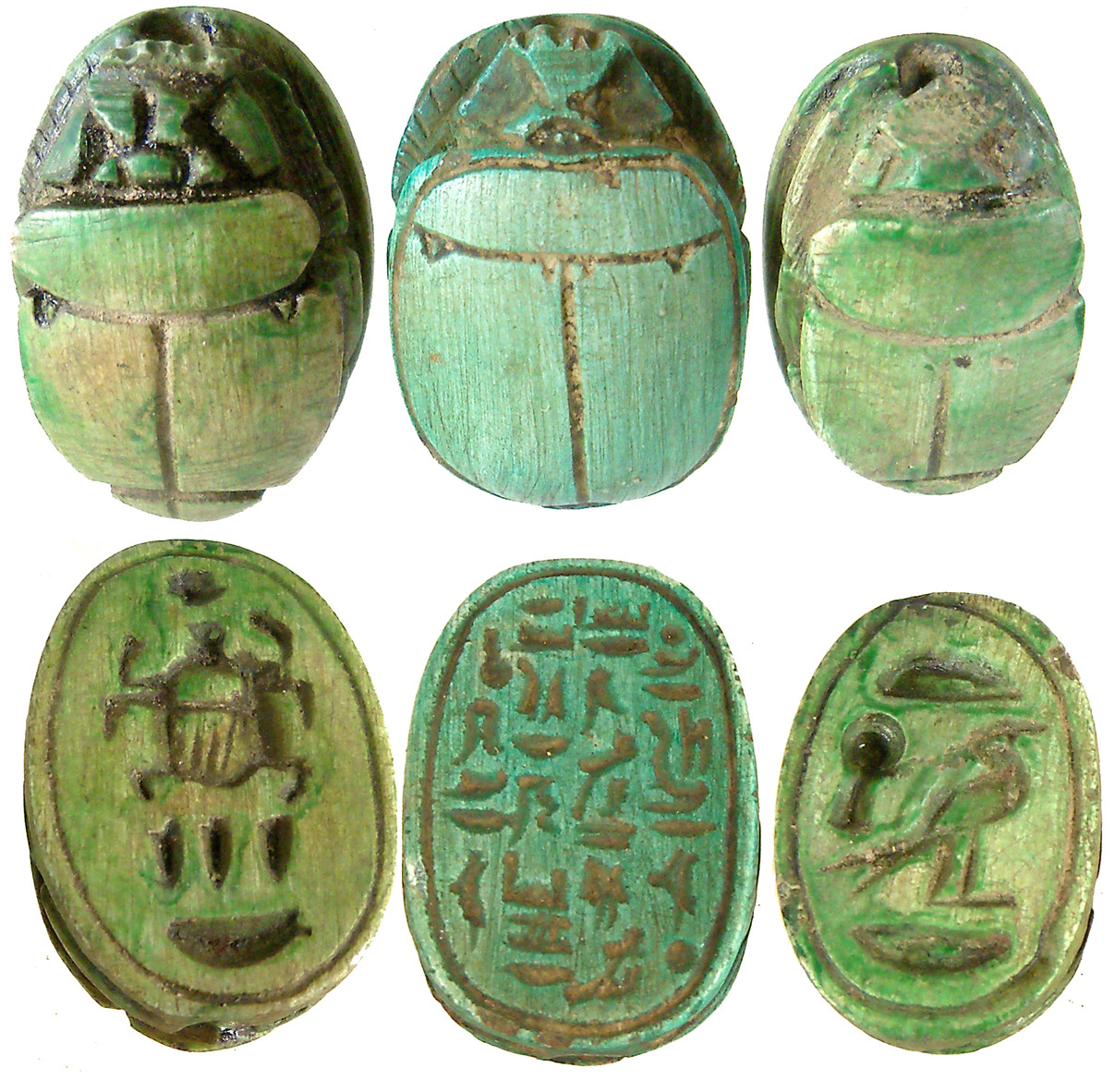 elhieroglyph:  Ancient Egyptian Green Limestone Scarabs 