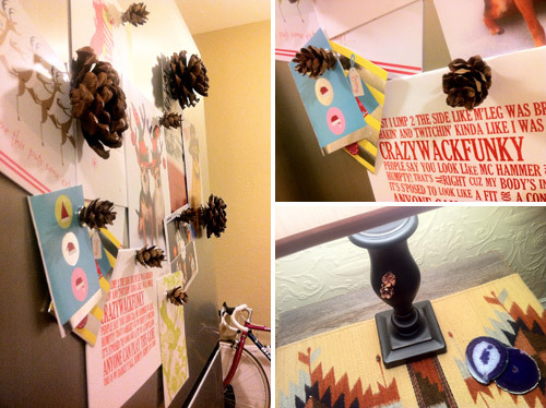 How to turn pine cones into magnetic roses, a more creative and festive solution for storing holiday cards on the fridge.