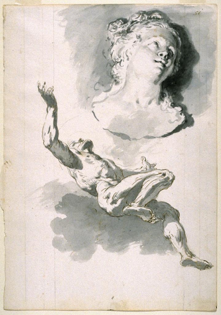necspenecmetu:  Francesco Salvator Fontebasso, Male Nude Floating Upward, His Arms