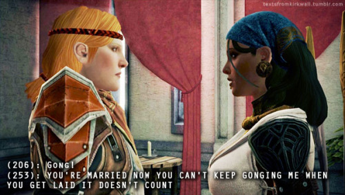 textsfromkirkwall:(206): Gong! (1-253): YOU’RE MARRIED NOW YOU CAN’T KEEP GONGING ME WHEN YOU GET LA