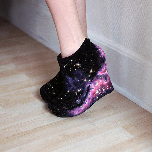 alexxiah:Handpainted nebula wedges heels (by Alexandra Sophie)