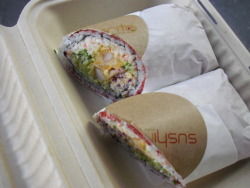 flowerbar:  indeathwolvesrise:  no fucking way! its a sushirrito!!!  WHAT THE FUCK I HAVE BEEN TALKING ABOUT SUSHI BURRITOS FOR SO LONG I NEED ONE SO BADLY WHAT THE FUISDJHFGJVzn 