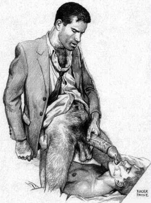 gay-art-and-more: jockstrapwalt:art by Roger Payne March 14th is “Steak and Blowjob” Day