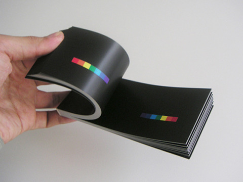 designoclock:  This book started as a personal project in summer 2007, and was soon published from a Japanese bookstore “Utrecht”. It’s a flipbook, but rather than seeing animation, it creates a 3D rainbow in your hand. Since being published it