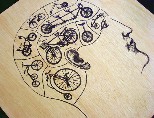 brian90tb: fuckyeahbikeart:  “Cycology”, solvent transfer on wood panel by InkPop Studio  Always for
