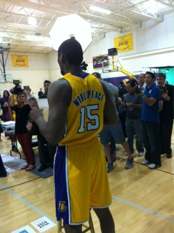 nbaoffseason:  World Peace found on a Lakers jersey.    interesting