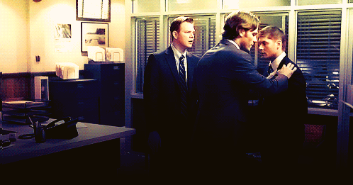 thebrotherswinchester:  youok-littlebrother:  omg. the siren is, like, taking note of it all.  Alkjsadf reblogging again for that comment. Look how his eyes follow the motion of Sam’s hands touching Dean. He’s like, “Ah. This, this is the weakness.