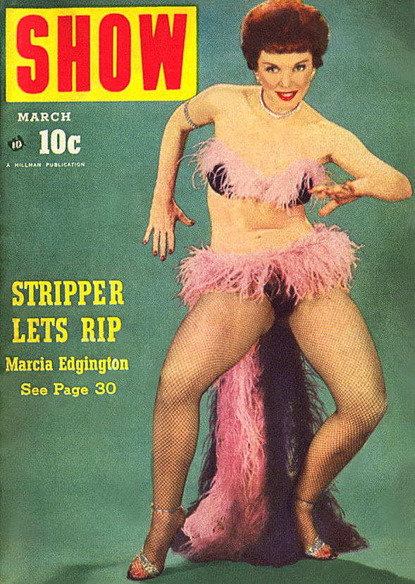 Marcia Edgington rips it up on a March cover of ‘SHOW’ magazine; a popular 50’s-era