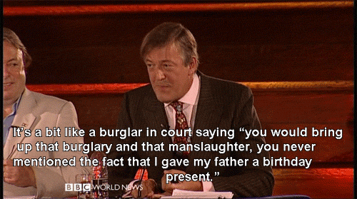 ragingbeard:  LMAO, this debate is amazing. Watching Fry and Hitchens destroy their opposition is always entertaining, but this one was particularly insulting and I loved every minute of it. I’ll post the link for those of you who would like to see: