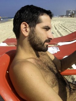 Hairy chest, legs,Beard and Mustache.