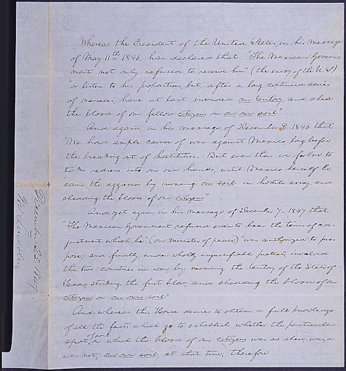 Spotty Lincoln Congressman Abraham Lincoln drafted this resolution asking President Polk to prove that the spot where American and Mexican troops clashed was really in the United States. Polk used the incident to lead the nation into war, which...