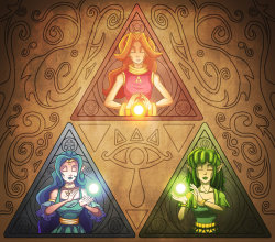 thermonuclearshakespear:  lordshaegar:  The Triforce  Hey! It’s Nayru, Din, and Fiora! Good times. Seasons and Ages were probably the best Gameboy Color games ever made!