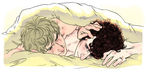 “i’ll never get bored of good mornings with you <3 ” alexmochi: Draw  John and Sherlock waking up in bed together please? Either fluffy or  awkward or… something. c:>