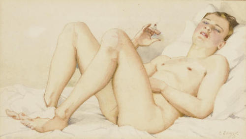 artqueer:  Konstantin Somov: Male nude with cigarette, 1933 