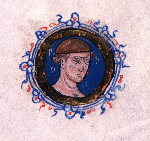 Portrait of 13th century landowner in one of the Home Counties (Kent or Sussex). Illumination with g