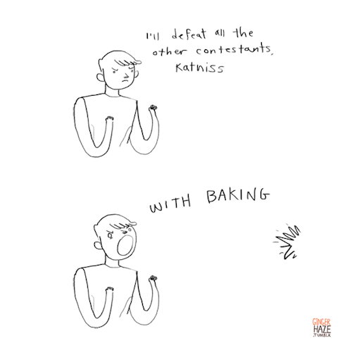 gingerhaze:Ohhhhh man what am I doingHave you ever noticed how Katniss can’t talk about Peeta withou
