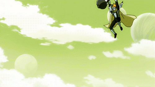  Gajeel: Damn, that’s one big sword.Happy: Aye! If we measure it this way, it’s 4 Pantherlilies big!Gajeel: Who gives a crap about it?!