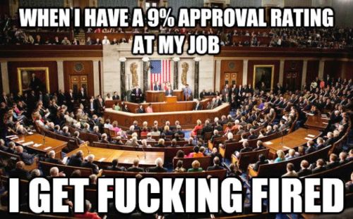 occupyonline:Congress: When I have a 9% approval rating at MY job…I get fucking fired.99anon: FUCKIN