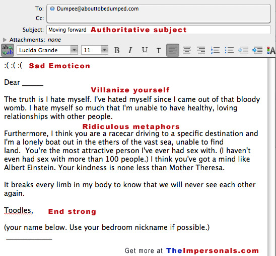 A helpful chart on how to dump via email. 