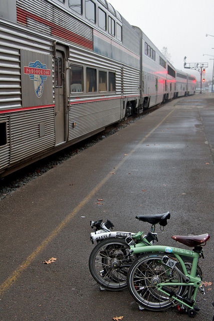 bikebiztokyo: Bromptons & Amtrak Train by The Prudent Cyclist on Flickr.