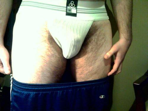 gaymike4daddy:  my dick’s in a brand new jock. also comparing the new and the old. my cum and piss has taken its toll on the “old” ones. don’t worry, I’ll still use them.  