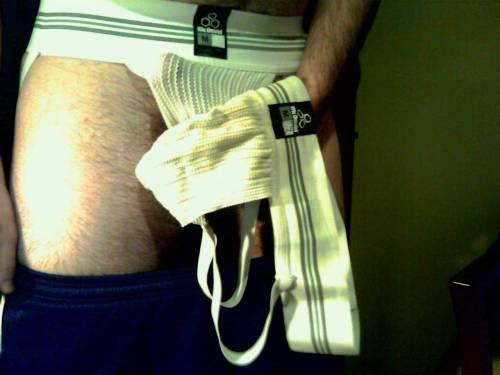 gaymike4daddy:  my dick’s in a brand new jock. also comparing the new and the old. my cum and piss has taken its toll on the “old” ones. don’t worry, I’ll still use them.  