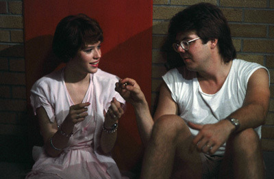 bohemea:  Molly Ringwald & Michael Schoeffling on the set of Sixteen Candles with John Hughes 