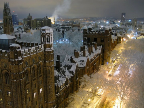 bluepueblo:  Snowy Night, Yale University, New Haven photo via landay 