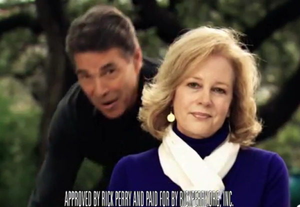 Rick Perry makes an unusual entrance into his latest ad in Iowa–literally pouncing on his wife, Anita, right at the end. Obviously, the campaign was going for endearing. But given he also appears to be dressed up like “Sprockets,” it’s a little...