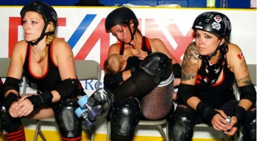 chasingdowntheavenue:  sexismandthecity:  carlovely:  Here’s a “Roller Derby girl breastfeeding” pic, and it’s an amazing picture. I know I’m a straight white guy and thus, by default, haven’t a clue, but the author of the blog post I found
