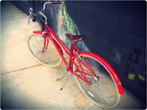 harpraxis:  My shiny new Bobbin Madam mixte. 5 speed, and goes pretty fast! It’s my first bike in ab