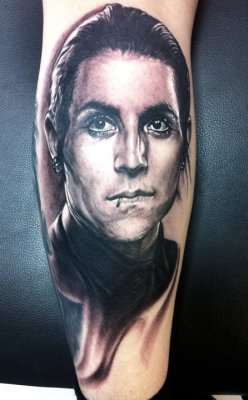 fuckyeahtattoos:  This is my boyfriends tattoo. He has several other portraits on the same leg. This is one is Davey Havok of A.F.I  This was done by Paul Acker at Deep Six Laboratory in Philadelphia Pa. 