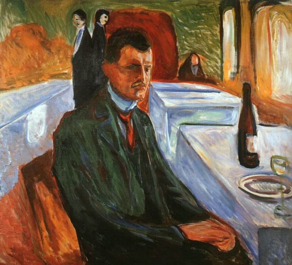 totrulyexist:  Self-Portrait with Wine Bottle - Edvard Munch. 