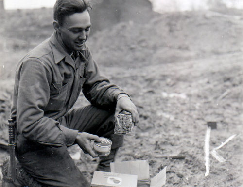 imalegionnaire:“Pfc. George E. Neidhardt, with 9th Army in Germany, opens a holiday package sent fro