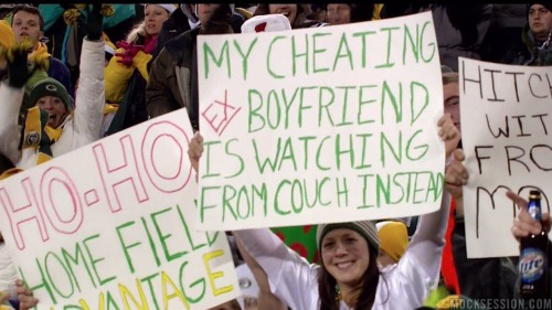thedailywhat:  Screencap of the Day: Revenge is a dish best served live on national television during last night’s Packers-Bears game at Lambeau Field. [30fps.]  You go, girl.