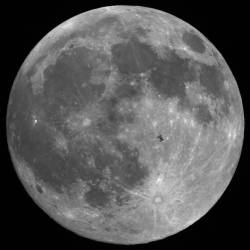 fuckyeahtheuniverse:  International Space Station silhouetted against the moon 