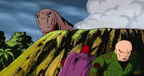 abombgoesboom:  playmospace:  bunnyfood:  Is Magneto throwing a rock at a dinosaur?