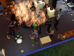  fuckyeahsimsmeme: Okay, so, horrible story. It was my Sims birthday party and a fire started while my hired chef was cooking Lobster, some fat Sim blocked the door and everyone died besides my Sim and his old man neighbour, the old man then proceeded