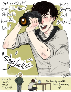 awww i bet you thought he was taking embarrassing photos of jawn don&rsquo;t worry he did that too  diglettdevious: Has  Sherlock ever had any fun with that camera equipment set he brought to  on of the Great Game&rsquo;s puzzles? gay-what-nothing-hey: