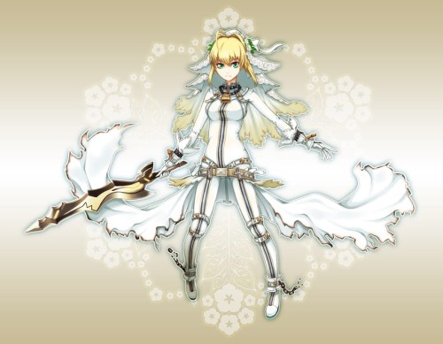 Saber Bride from Fate//Extra CCC. She apparently traded her ass showing knight’s dress for a b