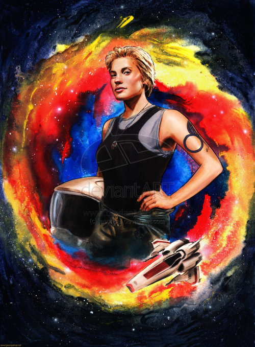 awesomealtart:Not only is Jason Palmer’s above portrait of Katee Sackhoff as Captain Kara “Starbuck”