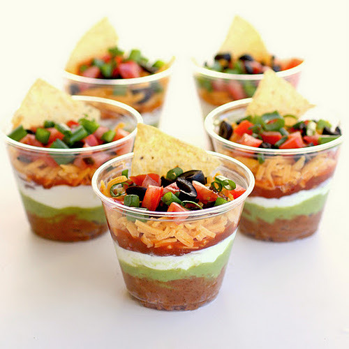 gastrogirl:individual 7-layer dips.Truebluemeandyou: Love this idea because I am totally grossed out