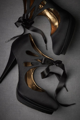 Curves, cut -outs, interchangeable satin bows BHLDN Bomshell booties seem to have it all.Available h