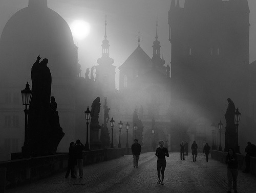 black-and-white:  Prague autumn morning. (by Ian@NZFlickr) 